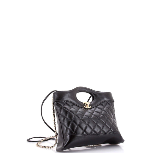 31 Shopping Bag Clutch with Chain Quilted Shiny Lambskin Small
