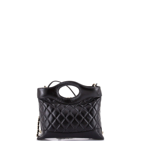 31 Shopping Bag Clutch with Chain Quilted Shiny Lambskin Small