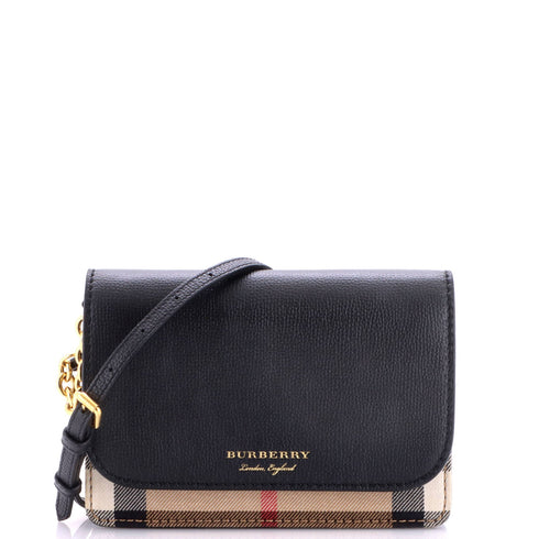 Hampshire Wallet on Chain Leather and House Check Canvas