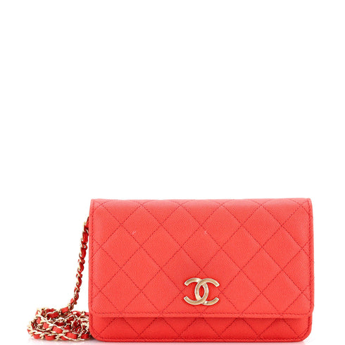 Textured CC Wallet on Chain Quilted Caviar