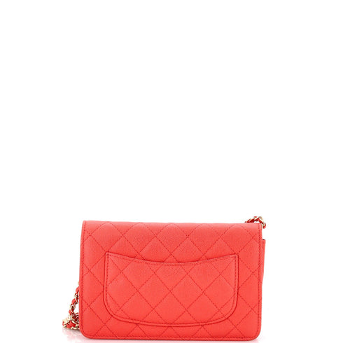 Textured CC Wallet on Chain Quilted Caviar