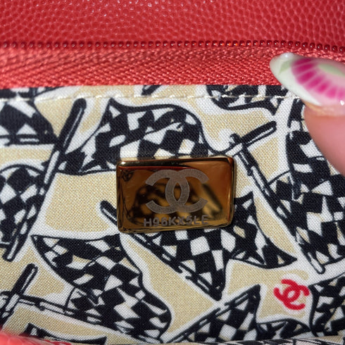 Textured CC Wallet on Chain Quilted Caviar