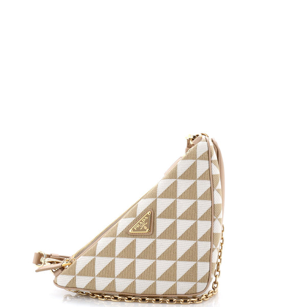 Double Symbole Triangle Bag Leather and Jacquard Mini