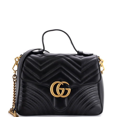 GG Marmont Top Handle Flap Bag Matelasse Leather Small