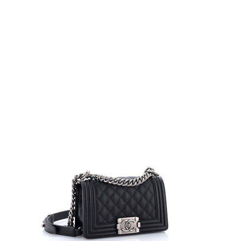Boy Flap Bag Quilted Caviar Small