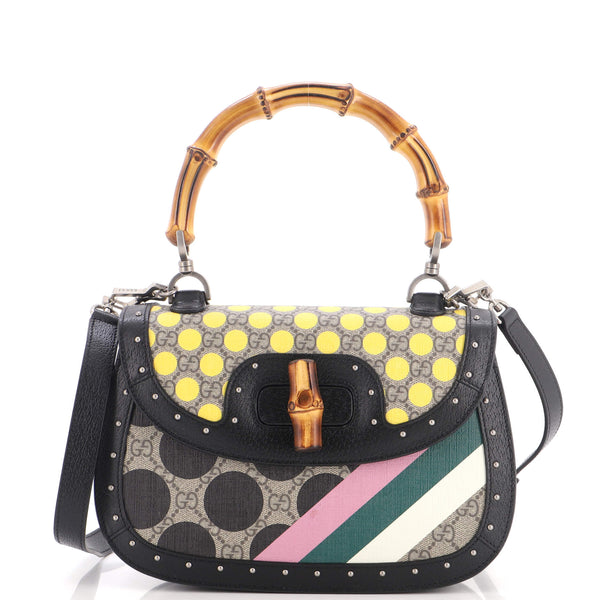 Bamboo 1947 Top Handle Bag Printed GG Coated Canvas and Studded Leather Medium