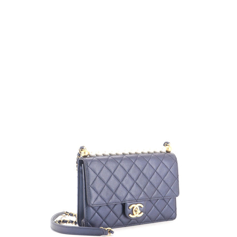 Chic Pearls Flap Bag Quilted Iridescent Caviar Small