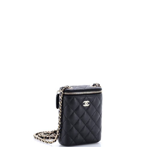 Vertical Classic Vanity Case with Chain Quilted Caviar Small