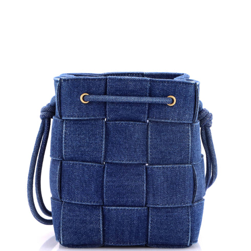 Cassette Bucket Bag Maxi Intrecciato Denim Small