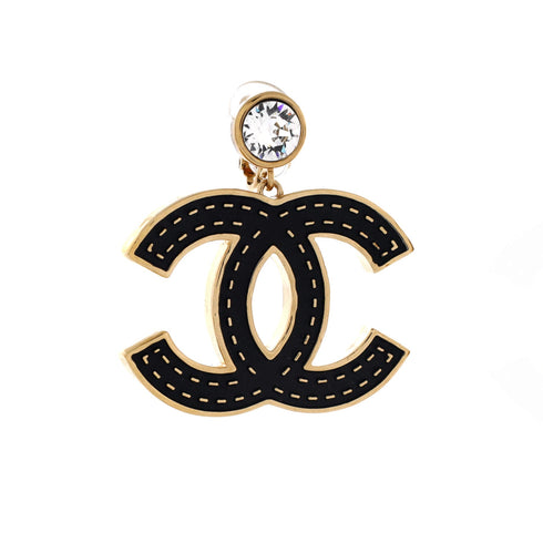 CC Drop Clip-On Earrings Metal with Crystals and Leather