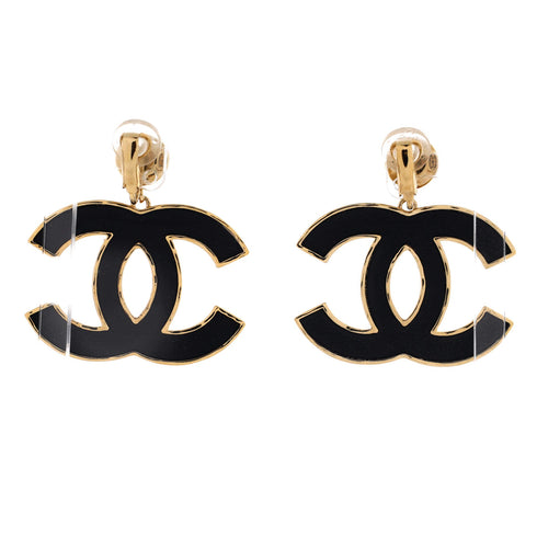 CC Drop Clip-On Earrings Metal with Crystals and Leather