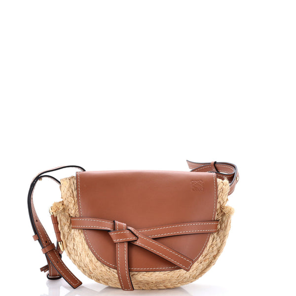 Gate Shoulder Bag Leather with Raffia Small