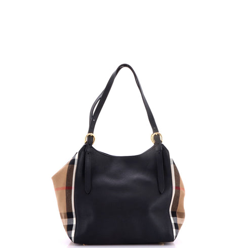 Canterbury Tote Leather and House Check Canvas Small