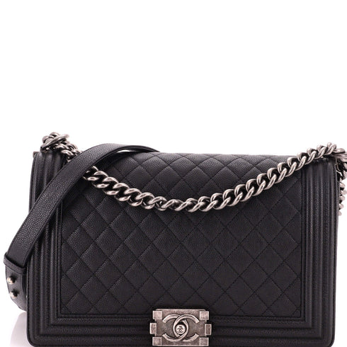 Boy Flap Bag Quilted Caviar New Medium