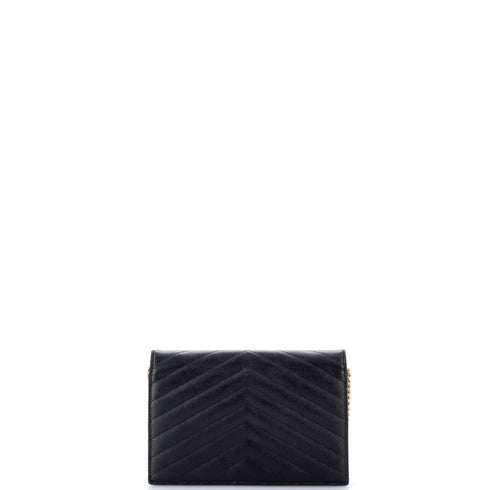 Classic Monogram Wallet on Chain Matelasse Chevron Leather Small