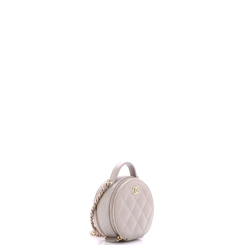 Handle with Care Round Vanity Case with Chain Quilted Lambskin Small
