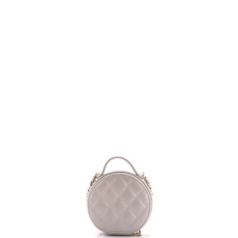 Handle with Care Round Vanity Case with Chain Quilted Lambskin Small