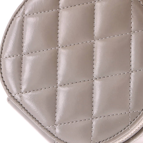 Handle with Care Round Vanity Case with Chain Quilted Lambskin Small