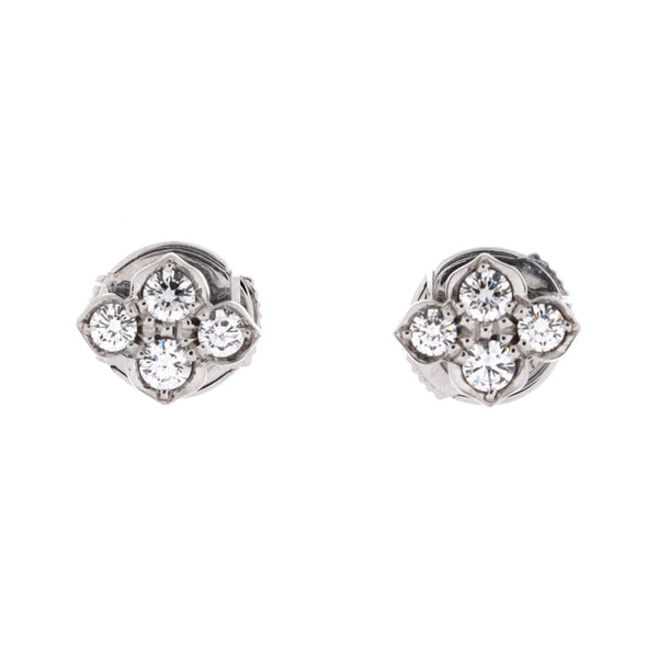 Hindu Floral Stud Earrings 18K White Gold and Diamonds