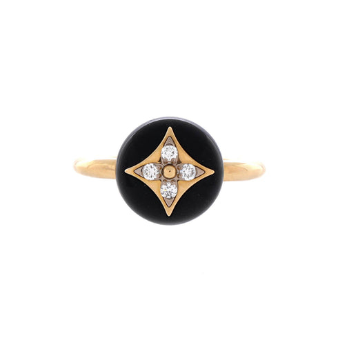 B Blossom Ring 18K Yellow Gold and 18K White Gold with Onyx and Diamonds