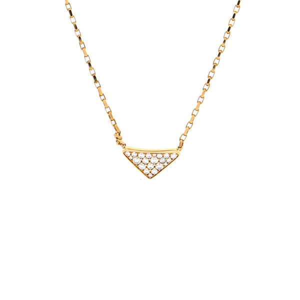 Eternal Gold Triangle Pendant Necklace 18K Yellow Gold with Pave Diamonds Micro
