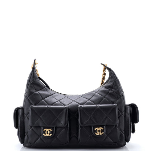 Trendy Pockets Hobo Quilted Lambskin Large