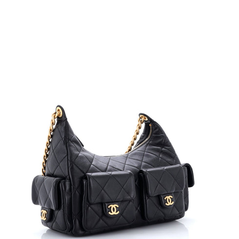 Trendy Pockets Hobo Quilted Lambskin Large