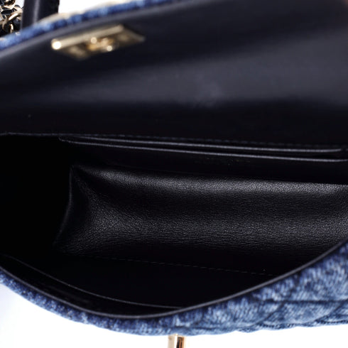 Coco Top Handle Clutch with Chain Quilted Washed Denim with Calfskin Mini