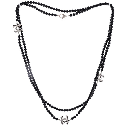 CC Long Necklace Crystal Embellished Metal and Beads