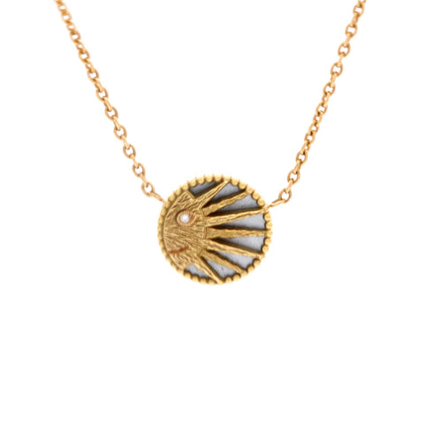 Rose Celeste Pendant Necklace 18K Yellow Gold and 18K White Gold with Diamond, Onyx, and Mother of Pearl