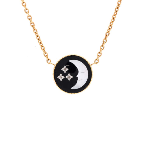 Rose Celeste Pendant Necklace 18K Yellow Gold and 18K White Gold with Diamond, Onyx, and Mother of Pearl