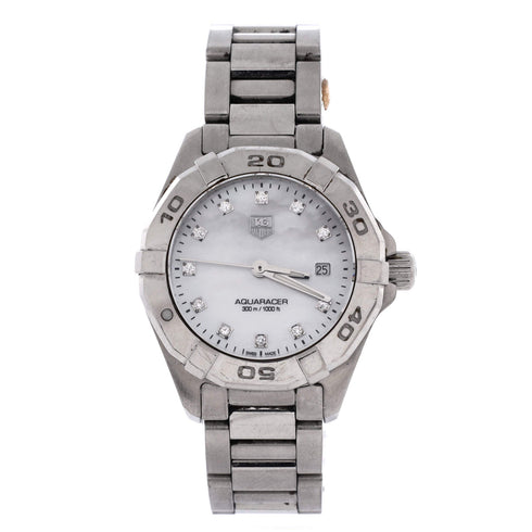 Aquaracer 300M Quartz Watch Stainless Steel with Diamond Markers and Mother of Pearl 32