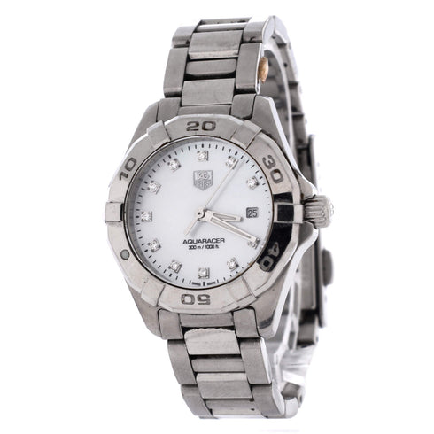 Aquaracer 300M Quartz Watch Stainless Steel with Diamond Markers and Mother of Pearl 32