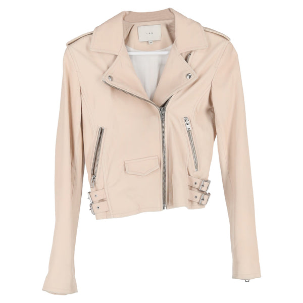Women's Iro Newhan Zipped Biker Jacket in Pink Leather