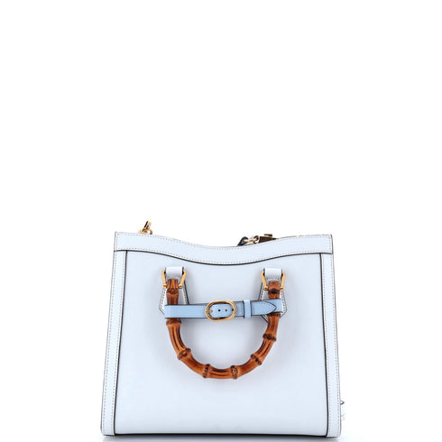 Diana NM Logo Bamboo Handle Tote Embossed Leather Small
