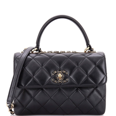Chain Trendy CC Top Handle Bag Quilted Lambskin Small