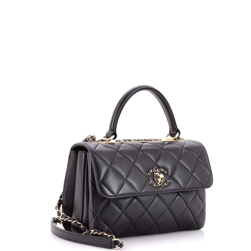 Chain Trendy CC Top Handle Bag Quilted Lambskin Small