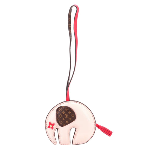 Elephant Bag Charm Leather with Monogram Canvas