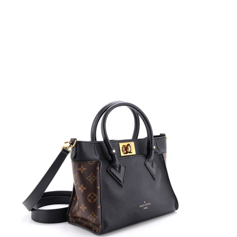 On My Side Tote Leather with Monogram Canvas PM