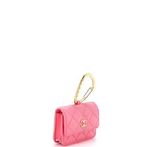 Jewel Hook Flap Card Case Quilted Lambskin