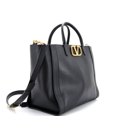 VLogo Convertible Shopper Tote Leather Large