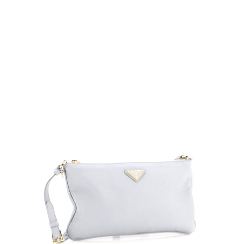 Zip Flat Pouch Shoulder Bag Leather
