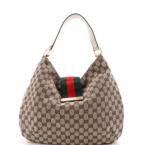 New Ladies Web Hobo GG Canvas Large