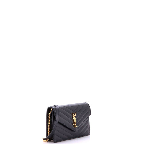 Classic Monogram Wallet on Chain Matelasse Chevron Leather Small