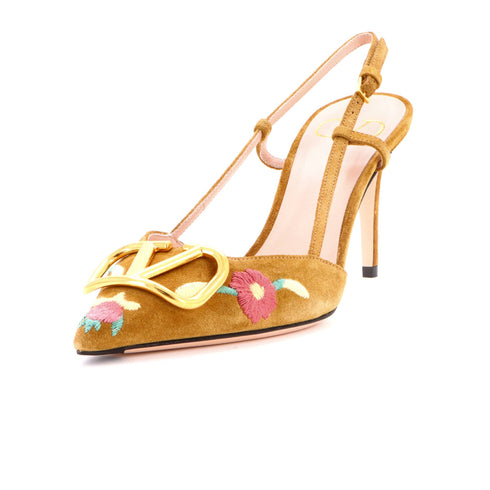 Women's VLogo Slingback Pumps Embroidered Suede