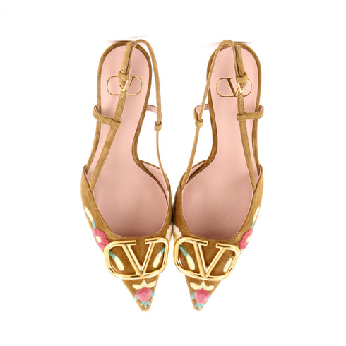 Women's VLogo Slingback Pumps Embroidered Suede