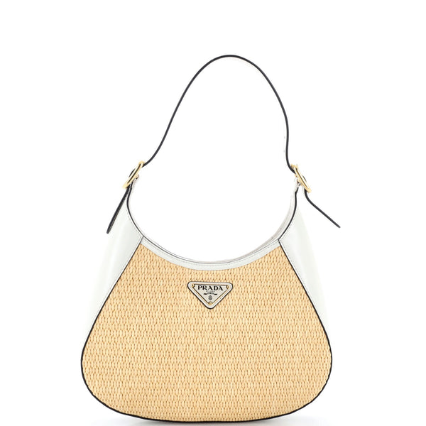 Cleo Shoulder Bag Raffia with Leather Medium