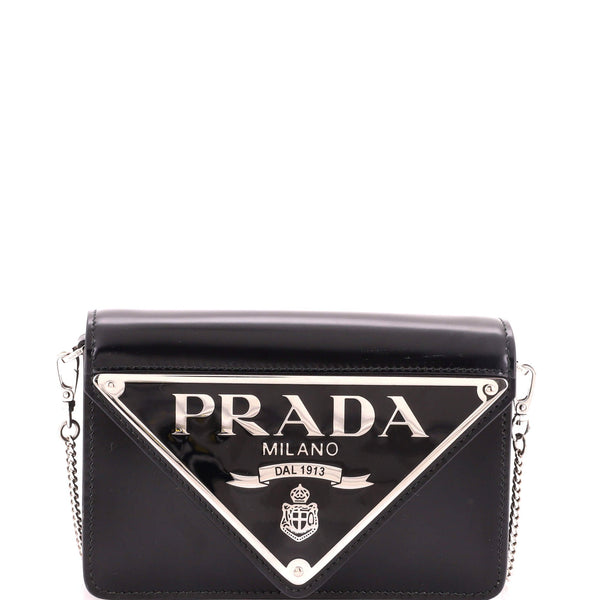Maxi Triangle Logo Chain Flap Bag Brushed Leather Small