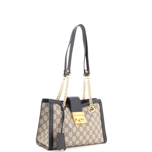 Padlock Chain Tote GG Coated Canvas with Leather Small
