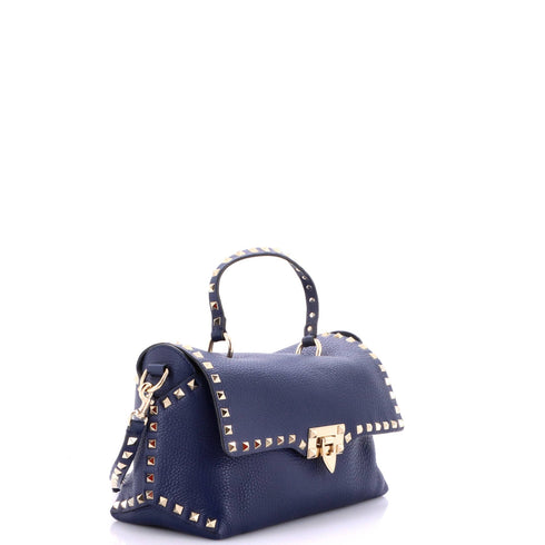 Rockstud Flip Lock Top Handle Bag Leather Medium